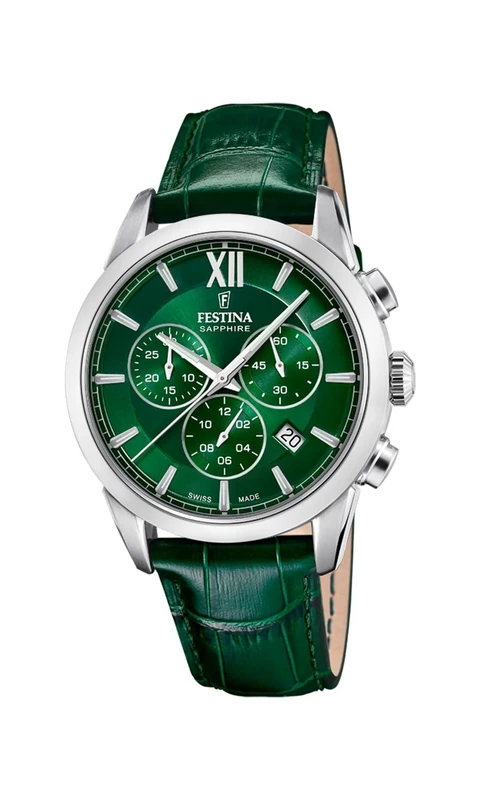 Festina Swiss Made Mens Steel Chronograph Watch with Leather Strap F20041/3