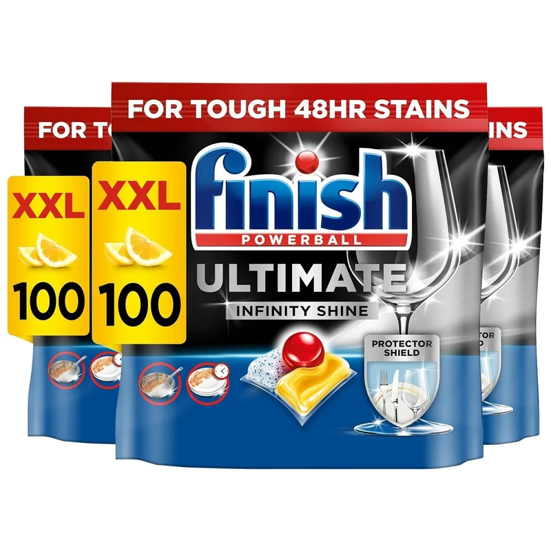 Finish Ultimate Infinity Shine Dishwasher Tablets bulk | Scent : Lemon | Size: 300 Dishwasher Tabs (100 tabs x 3) |Ultimate Clean and Shine