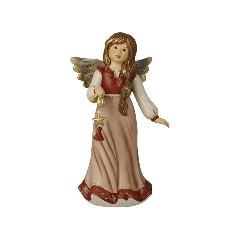 Goebel Angel Figurine Sparkling Poinsettia Bordeaux - Heavenly Messenger Christmas