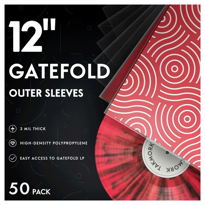 Gatefold Vinyl Outer Sleeves: 12-inch LP Outer Sleeve for Vinyl Records, Crystal Clear 3mil, Pack of 50
