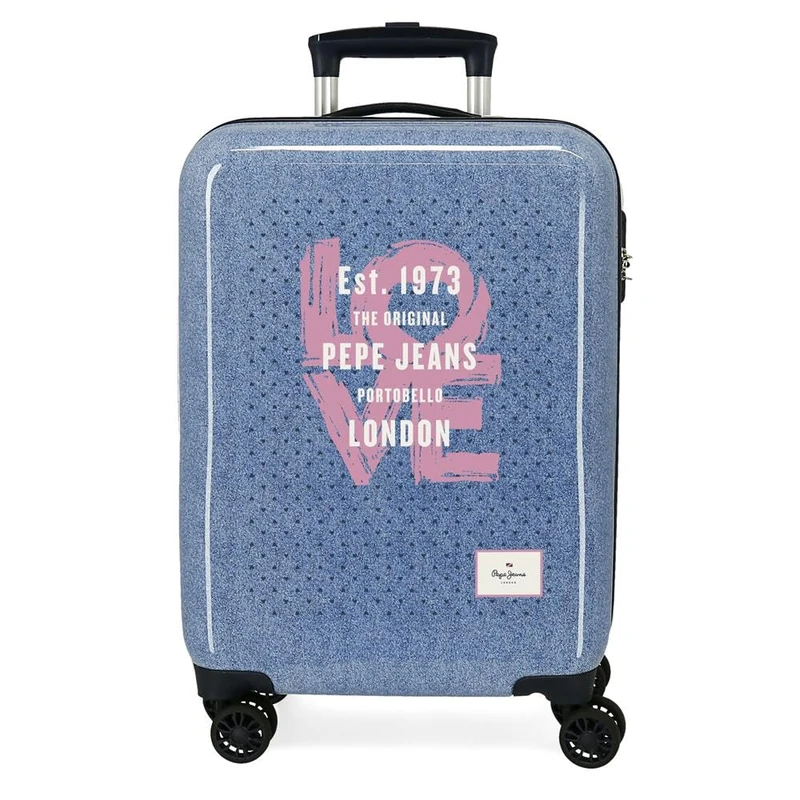 Pepe Jeans Noni Denim, Cabin Suitcase, Toiletry Bag, Made of ABS, a Durable and Lightweight Material, Four Double Wheels with Multi-Directional Rotation, TSA Lock for Safe Travel and Protect Your