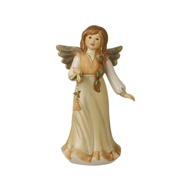 Goebel Angel Figurine Sparkling Poinsettia Champagne - Heavenly Messenger Christmas