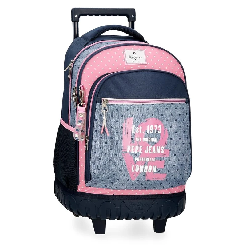Pepe Jeans Noni Denim Backpack Compact 2-Wheels Multicolor 32x43x21cm Polyester 28.9L by Joumma Bags, multicoloured, Compact Backpack 2 Wheels