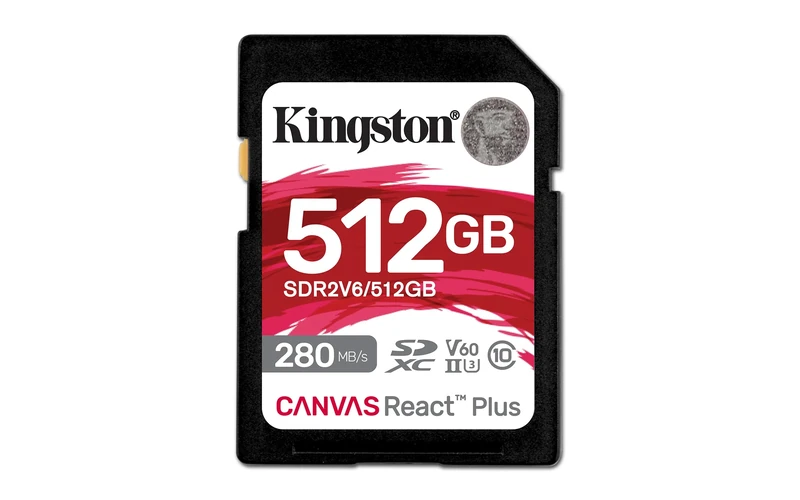 Kingston Canvas React Plus V60 SD 512GB SDXC UHS-II 280R/150W U3 V60 for Full HD/4K