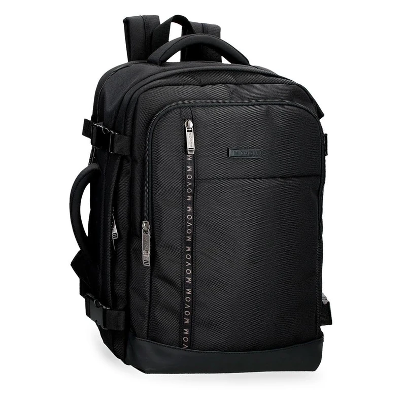 Movom Buster Cabin Laptop Backpack 15.6" Black 25x40x17cm Polyester with Faux Leather Details 17L, Black/White, Laptop Cabin Backpack