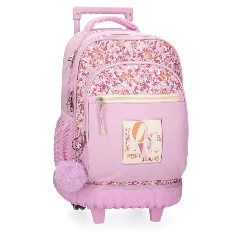 Pepe Jeans Sandra Backpack Compact 2 Wheels Pink 32x43x21cm Polyester 28.9L by Joumma Bags, Pink, Compact Backpack 2 Wheels