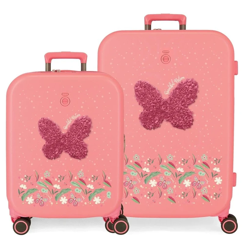 Enso Beautiful Natura Suitcase Set Pink 55/70 cm Rigid ABS Closure TSA 116L 7.5 kg 4 Wheels Double Hand Luggage, Pink, Suitcase Set