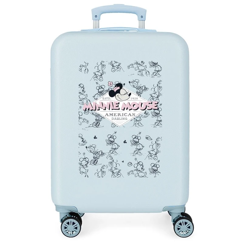 Joumma Disney Minnie American Darling Cabin Suitcase Blue 38 x 55 x 20 cm Hard ABS Combination Lock Side 35L 2 kg 4 Wheels Double Luggage Hand Luggage, Blue, Cabin Suitcase