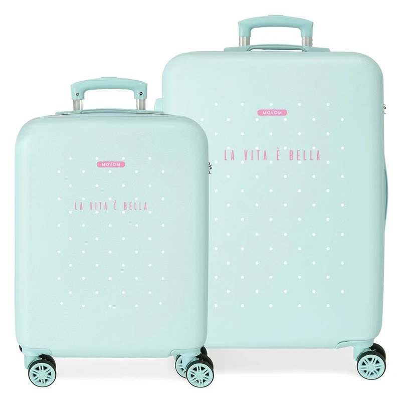 Movom La Vita e Bella Suitcase Set Blue 46 x 65 x 23 cm Rigid ABS Side Combination Lock 91L 6 kg 4 Double Wheels Hand Luggage, Blue, Suitcase Set