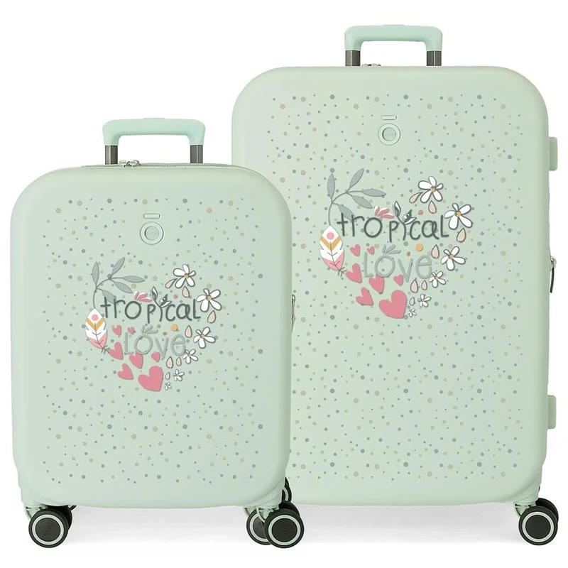 Enso Tropical Love Suitcase Set Green 55/70 cm Rigid ABS TSA Lock Integrated 116L 7.5 kg 4 Wheels Double Luggage Hand Luggage, Green, Suitcase Set