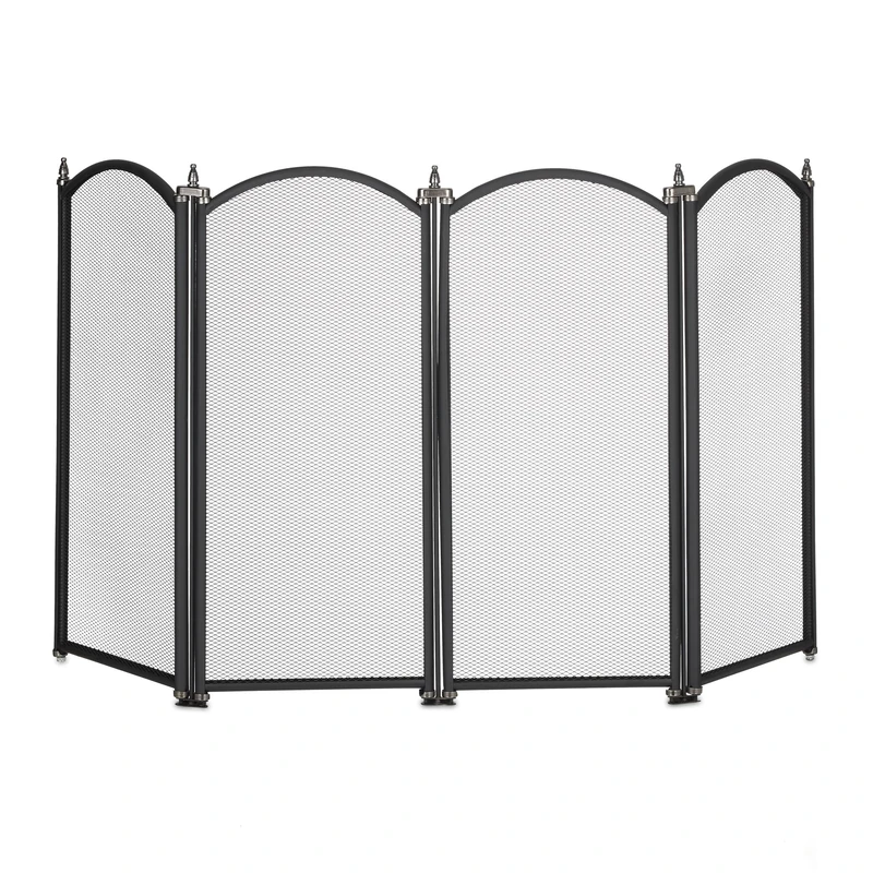 Relaxdays Fireguard, 4-piece Set, Spark Protection Grille, Protect Against Flying Sparks, HxW: 54x97.5 cm, Metal, Black