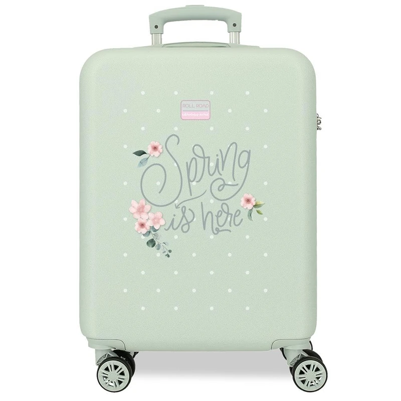 Roll Road Spring is Here Cabin Suitcase Green 38x55x20cm Hard ABS Combination Lock Side 34L 2kg 4 Wheels Hand Luggage, Green, Cabin Suitcase