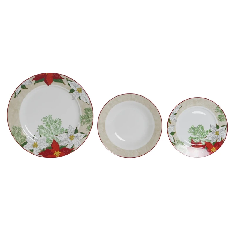 Vajilla Set of 18 Porcelain 27 x 27 x 2 cm Floral Beige