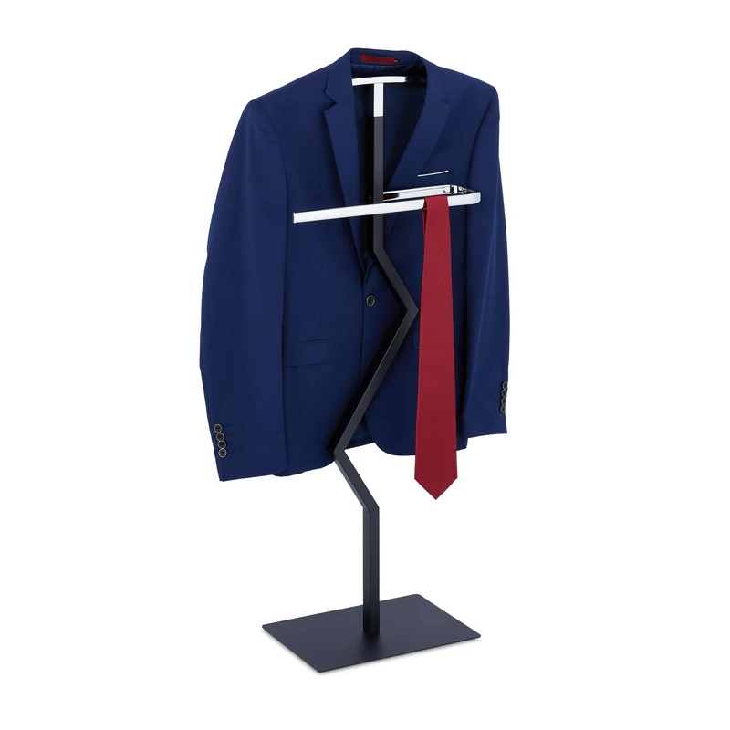 Relaxdays Valet Stand, Shelf for Accessories, Steel, Men & Women Clothes Hanger, HWD: 105 x 45.5 x 24 cm, Black/Silver