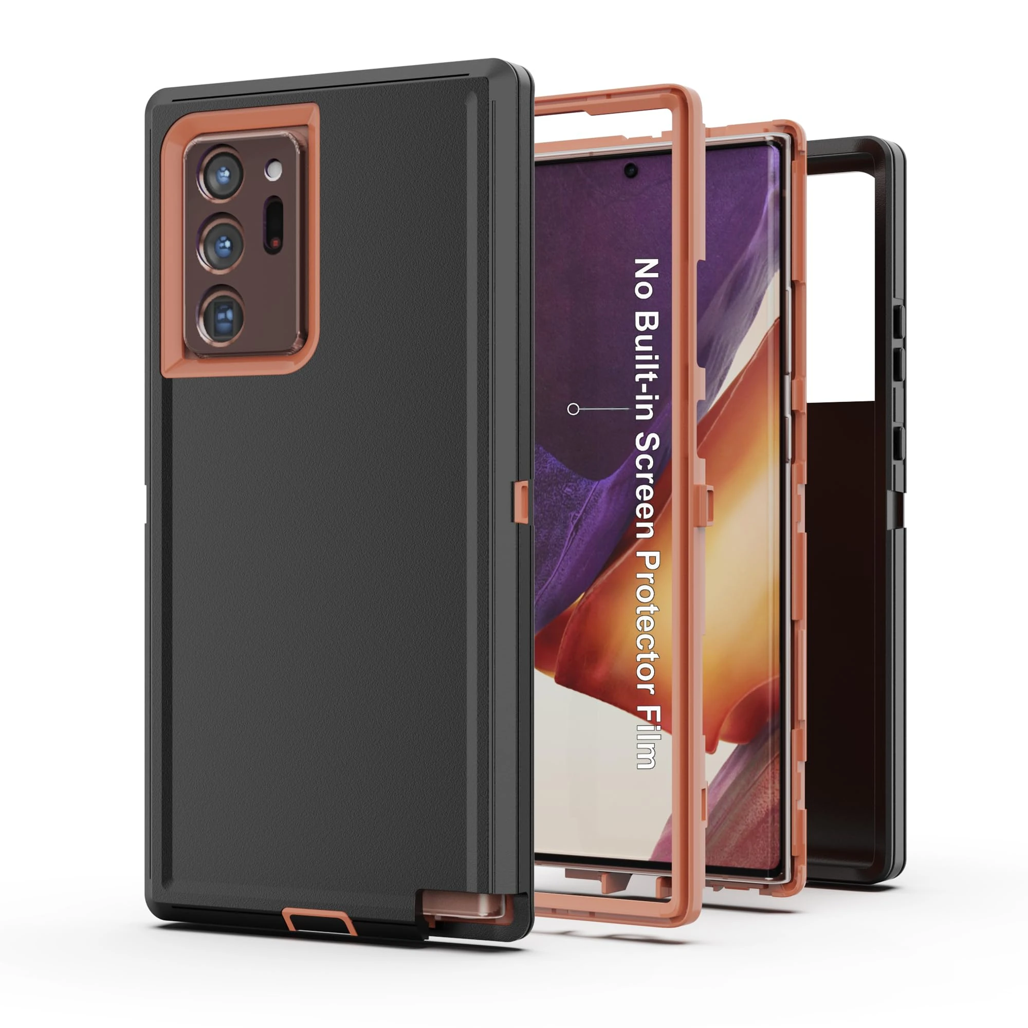 AWZHYDT for Samsung Note 20 Ultra Case, Heavy Duty Drop Protection Full Body Rugged Shockproof/Dustproof [3 in 1] Military Grade Tough Durable Phone Cover for Galaxy Note 20 Ultra(Black/Orange)