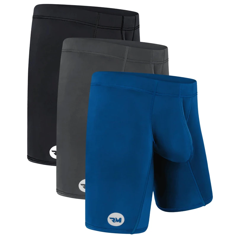 Real Men Bulge Enhancing Underwear for Men – 1 or 4 Pack Set 6-7 Inch- Ice Silk Mens Boxer Briefs with B & D Pouch, A Pouch 3 Pack- Black Blue Grey, M