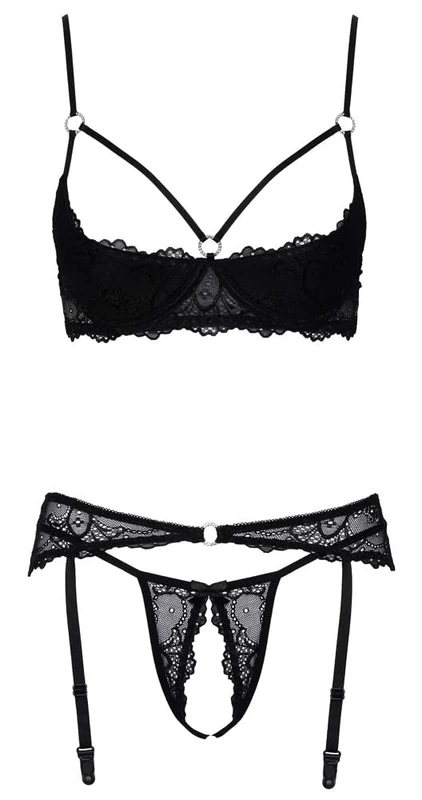 Cottelli Lingerie Women's 3-Piece Shelf Bra Set Black 85B/L
