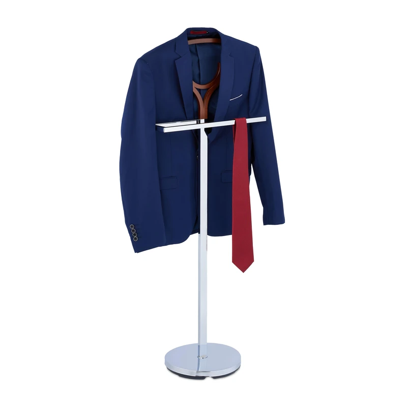 Relaxdays Valet Stand, for Shirts & Pants, No Wrinkles, MDF & Steel, Clothes Hanger, HWD: 120 x 45 x 28 cm, Silver/Brown