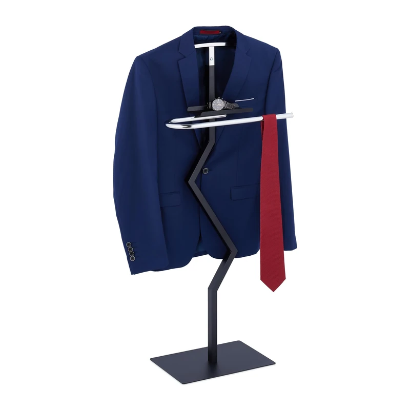 Relaxdays Valet Stand, Shelf for Accessories, Steel, Men & Women Clothes Hanger, HWD: 105 x 45.5 x 24 cm, Black/Silver