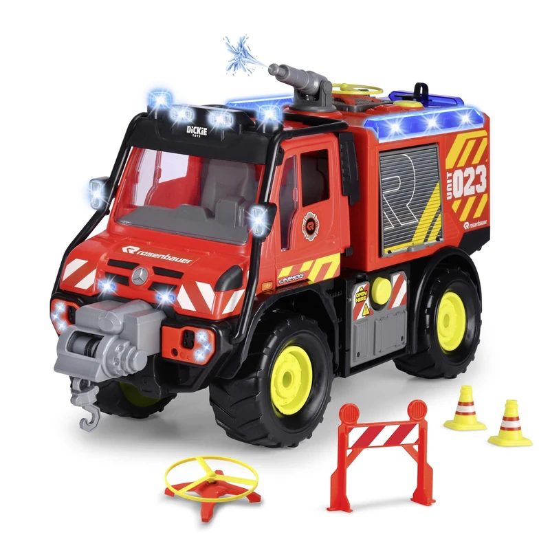 Dickie Toys - Unimog U530 Fire Rescue (50 cm) - Large Fire Engine with Water Sprayer & Winch via Stick Controller, Children's Toy from 3 Years with Light & Sound, Includes Batteries