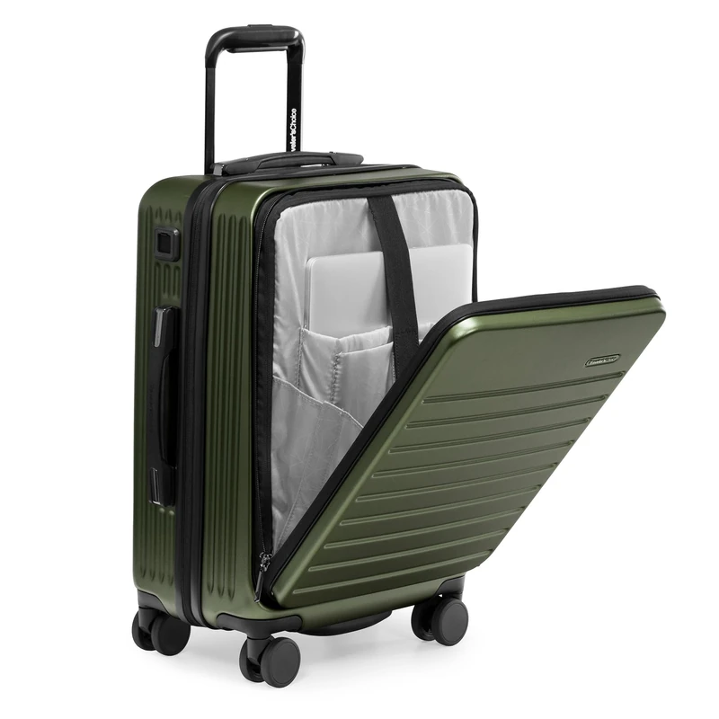 Traveler's Choice Mykel Front Pocket Polycarbonate Hardside Carry-on Suitcase with Sleeve and Ergonomic Handle, Green, Carry-On 22-Inch, Mykel Front Pocket Polycarbonate Hardside Carry-on Suitcase