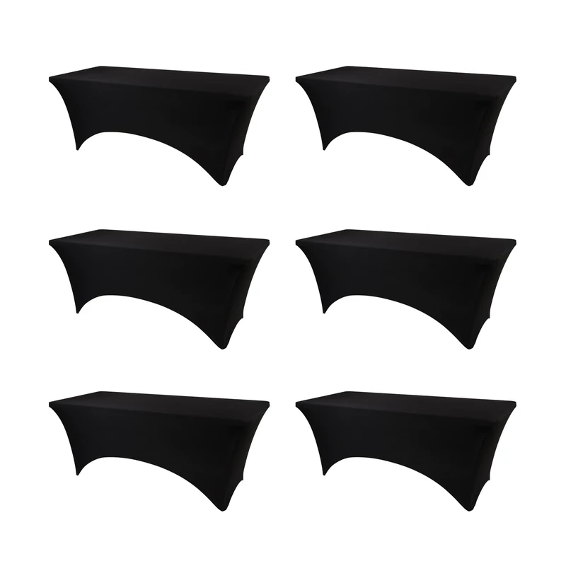 BDDC 6ft Black Stretch Spandex Fitted Table Cloth for 6 Foot Tables