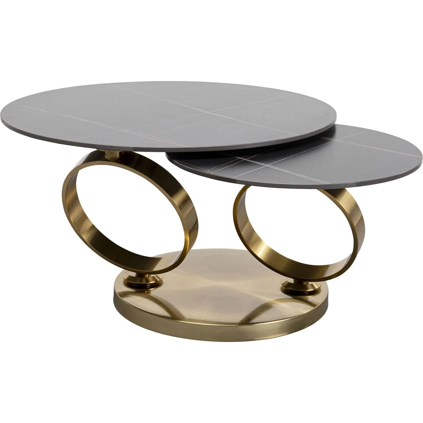 Kare Design Coffee Table Beverly Gold, Elegant, Steel, Stoneware, 360 °C Rotable, Gift Idea, Sofa Side Table, Round Bedside Table, Home Decor for Living Room, Office, 43 x 133 x 80 cm (H/W/D)