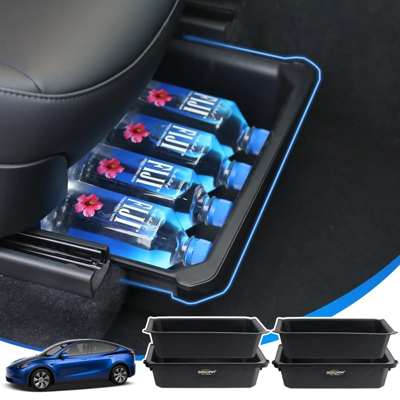 GEEDAR 2 Pack Tesla Model Y Under Seat Storage Box Organizer, Upgraded ABS + TPE Double Layer Hidden Storage Box, Washable Underseat Storage Organizer fit Tesla Model Y Accessories 2021-2023