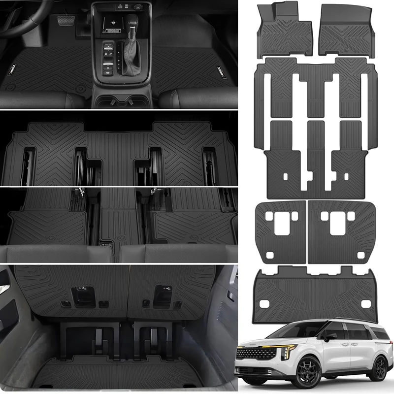 Floor Mats & Trunk Mats for 2022-2024 2025 Kia Carnival MPV 8 Seats with Backrest Mats (Fits LX w/seat Package, EX and SX, NOT fit Prestige Models) All Weather Protection TPE Car Floor Liners Full Set