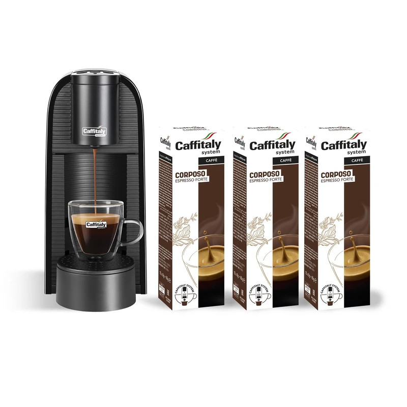Caffitaly, Volta Nera Coffee Machine, 30 Full-bodied Coffee Capsules Included, for Original Caffitaly Machines, Ideal for Making Different Types of Espresso and Hot Drinks - Image 1