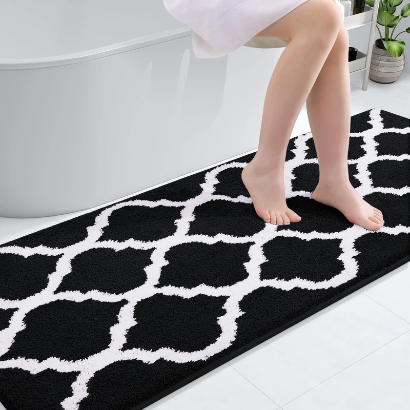 OLANLY Bathroom Rugs 71x24, Soft and Absorbent Microfiber Bath Rugs, Non-Slip Shaggy Shower Carpet, Machine Wash Dry, Bath Mats for Bathroom Floor, Tub and Shower, Black