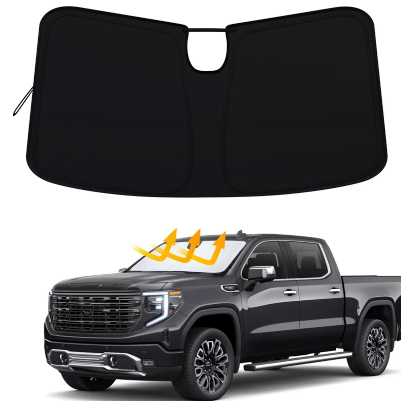 PIMCAR Windshield Sunshade Front Window Shade Sun Visor with Storage Pouch Compatible with 2023 2024 Silverado/Sierra 1500