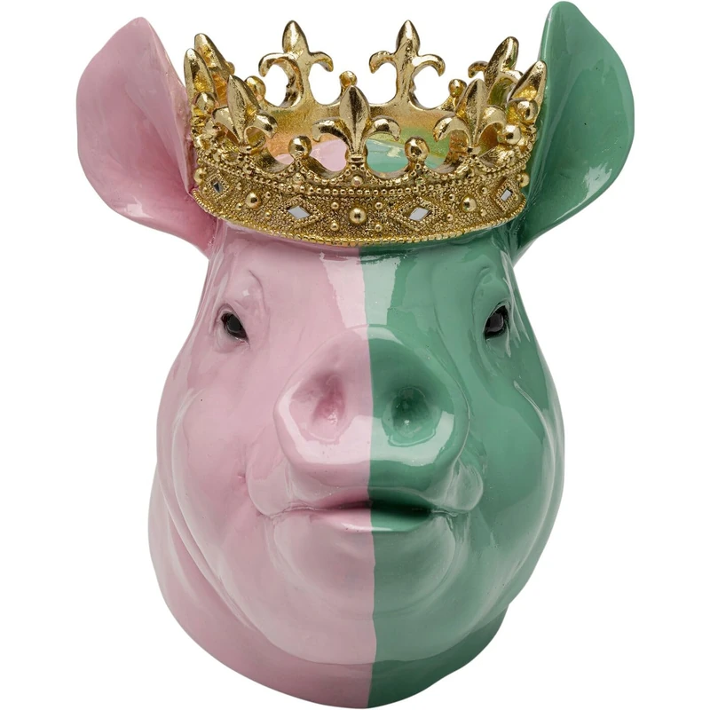 Kare Design Decorative Crowned Pig Figurine, Green/Pink, Decorative Object, Crowned Pig, Hand-Painted, Unique, 28 x 34 x 24 cm (H x W x D)