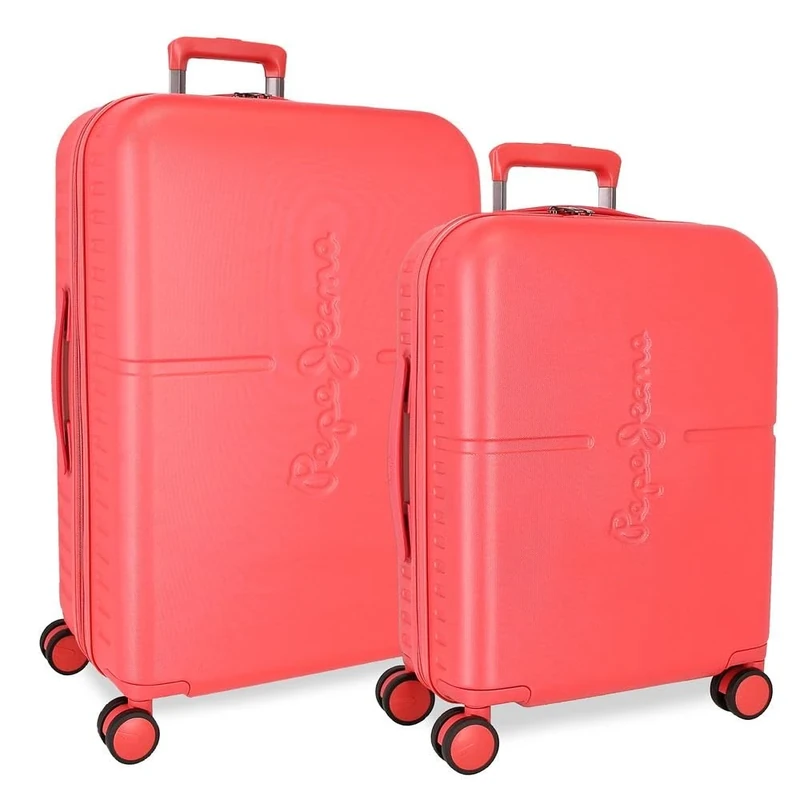 Pepe Jeans Highlight Suitcase Set Red 55/70 cm Rigid ABS Integrated TSA Lock 116L 7.5 kg 4 Double Wheels Hand Luggage by Joumma Bags, red, Suitcase Set