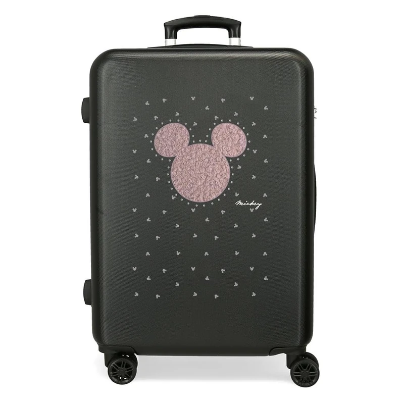 Disney Joumma Mickey Studs Medium Suitcase Black 46x65x23cm Hard ABS Combination Lock Side 56L 3kg 4 Double Wheels, Black/White, Medium Suitcase