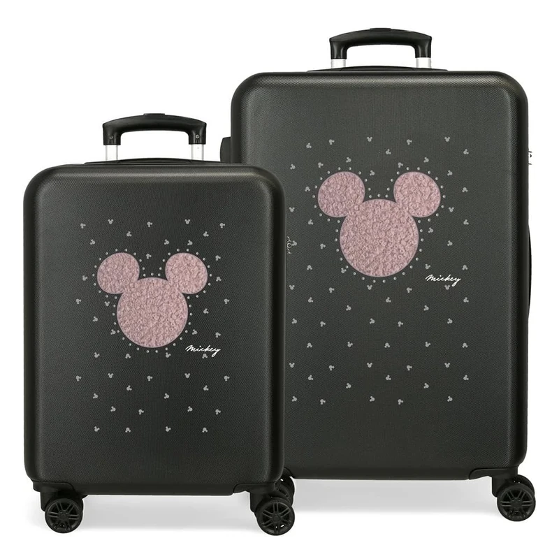 Disney Joumma Mickey Studs Suitcase Set Black 55/65 cm Rigid ABS Combination Lock Side 91L 6 kg 4 Wheels Double Luggage Hand Luggage, Black/White, Suitcase Set