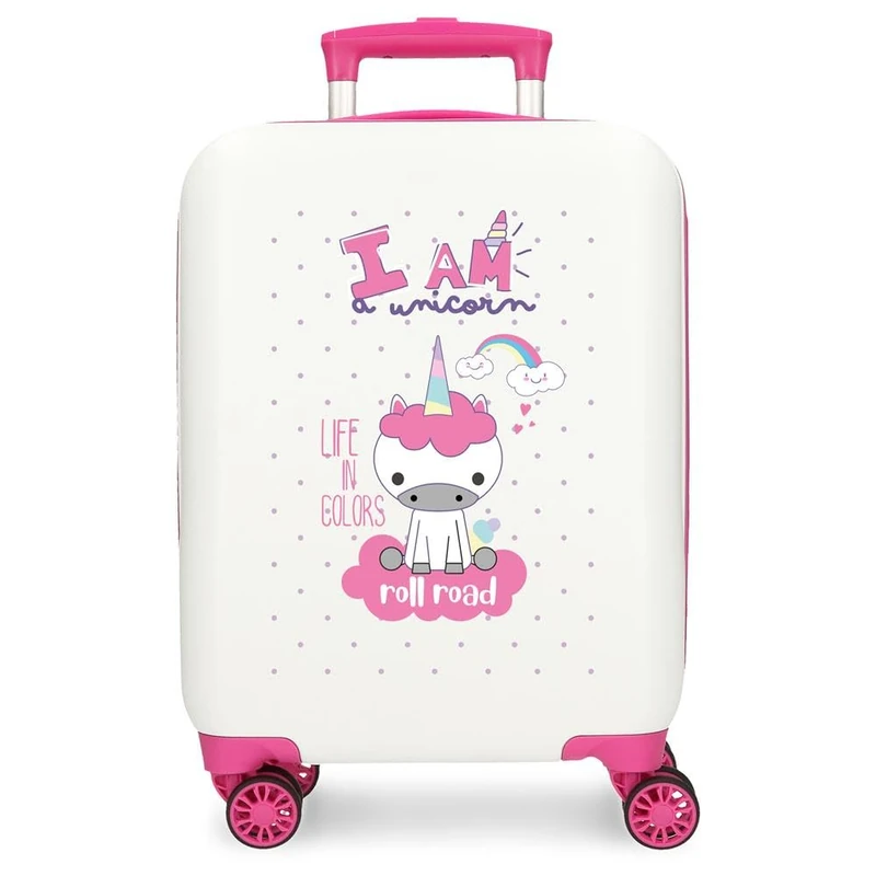 ROLL ROAD Little Me Cabin case Multicolor Hardshell ABS Combination Lock, White, 33x50x20 cms, Unicorn Suitcase