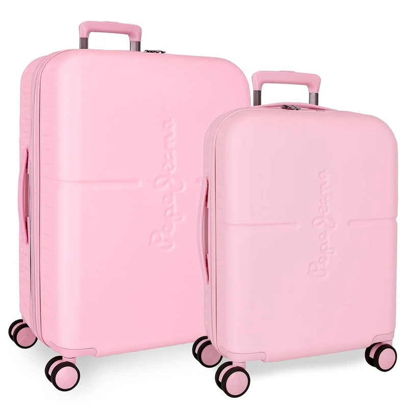 Pepe Jeans Highlight Suitcase Set Pink 55/70 cm Rigid ABS Integrated TSA Lock 116L 7.5 kg 4 Double Wheels Hand Luggage by Joumma Bags, Pink, Suitcase Set