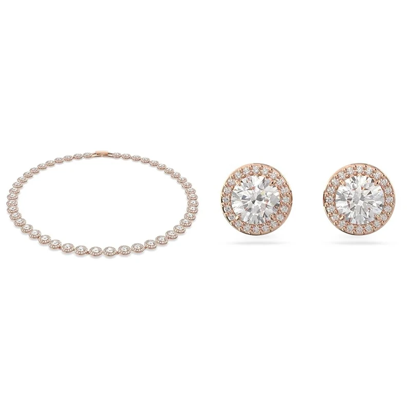 Swarovski Una Angelic necklace & earrings, Round cut, Rose gold plated