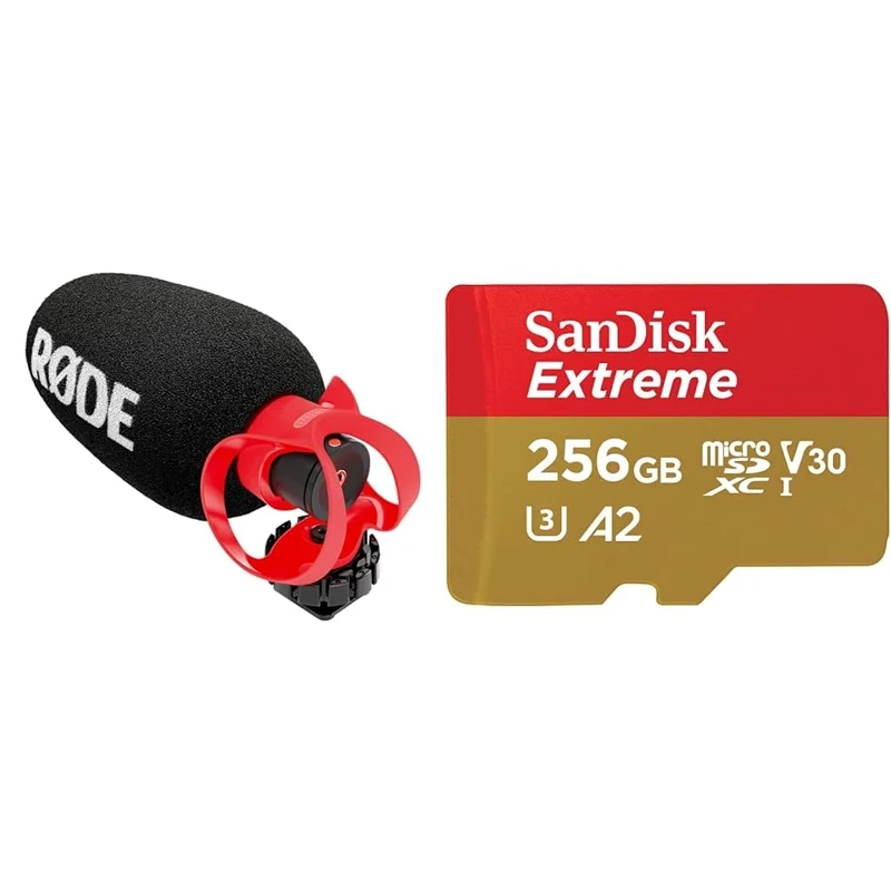 RØDE VideoMicro II Ultra-Compact On-Camera Shotgun Microphone for Recording Audio with a Camera & SanDisk 256GB Extreme microSDXC card + SD adapter + RescuePRO Deluxe, up to 190MB/s