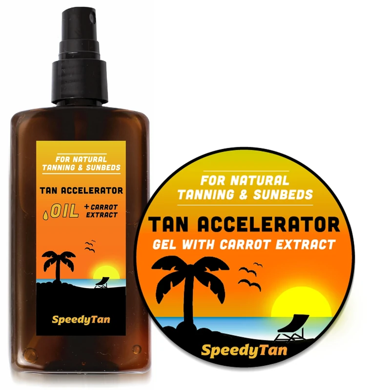 Premium Tan Accelerator Gel + Oil - For Sunbed Use & Natural Tanning - Natural Tanning Accelerator With Carrot Tanning Oil - UK Based Brand