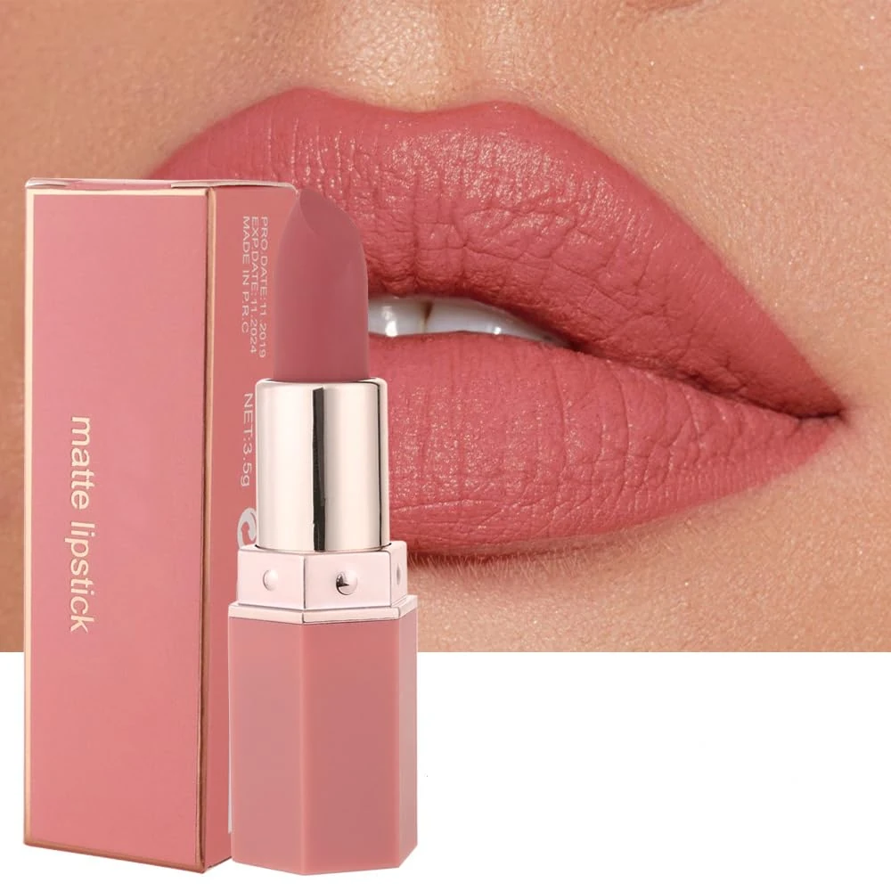Matte Lipsticks for Women Long Lasting - Non Stick Cup Velvet Lip Gloss Lip Stain/Matte Nude Hot Pink Lipstick/Hydrating High Pigmented Smooth Lipsticks for Women Girls (01 Honey peach)