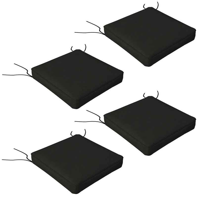 Outsunny Set of 4 Outdoor Seat Cushions with Ties - Black