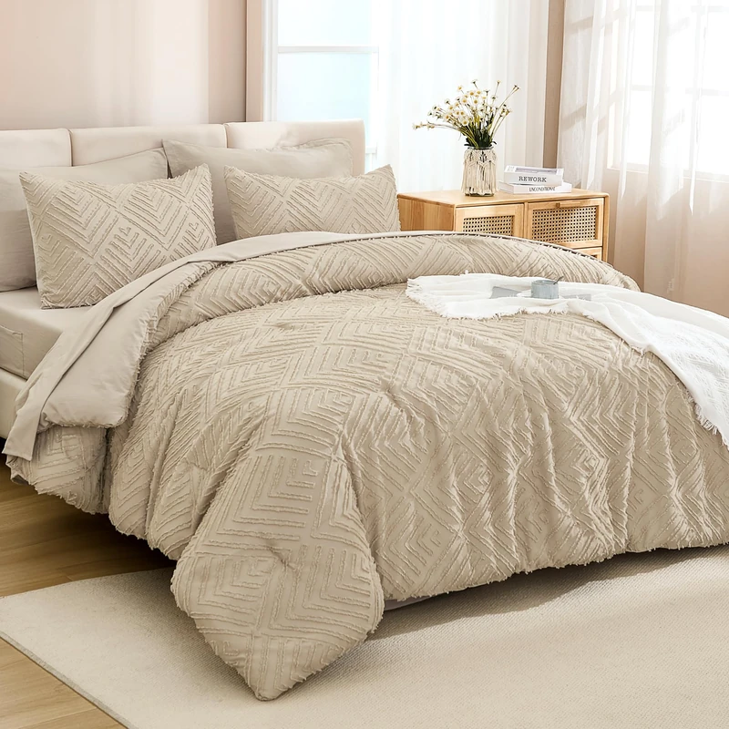 Andency King Size Comforter Set, Khaki, 7 Pieces