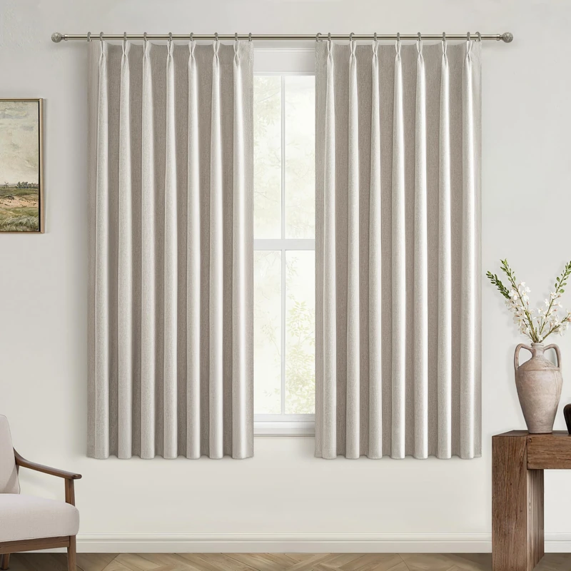 QJmydeco Short Black Out Curtains 56 Inch Long for Bedroom 54 Inch Length Window Treatments, Blackout Linen Boho Pinch Pleated Kitchen Thermal Drapes for Summer Heat Living/Bathroom (40"x56"2 Panels)