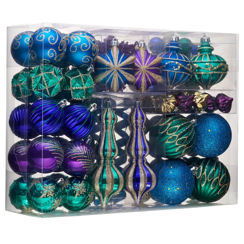 Valery Madelyn Christmas Ball Ornaments, 120ct Peacock Blue Purple Green Shatterproof Christmas Tree Decorations Set, Decorative Hanging Ornaments Bulk for Xmas Holiday Party Decor