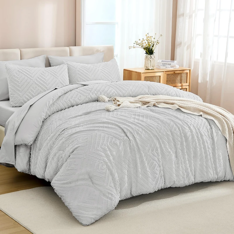 Andency King Size Comforter Set, Light Grey, 7 Pieces