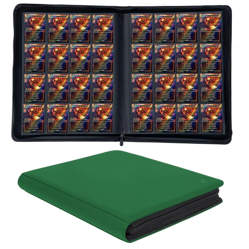 KUOOKING 1000+ Pockets Trading Card Binder, 16-Pocket Card Ablum Compatible with MTG,Sports Cards & Other Standard Size Trading Card (GREEN)