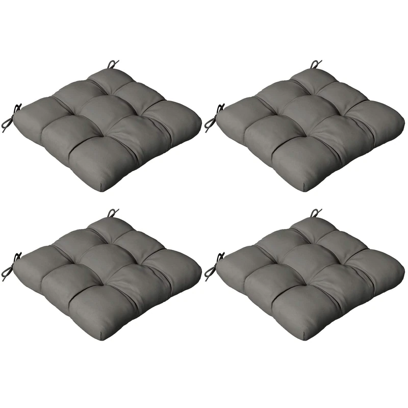 Outsunny Set of 4 Outdoor Seat Cushions with Ties, Water Repellent Seat Pads for Dining Chair, Swing, Sofa, 48 x 48 x 8 cm, Charcoal Grey