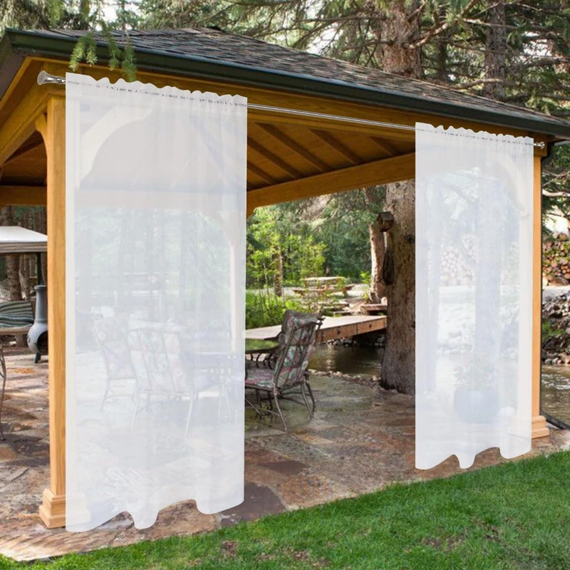 SpaceDresser Waterproof Outdoor Sheer Curtains for Patio - 4 Panels Rod Pocket Indoor Voile Sheer Curtain for Living Room,52W x 120L inch,White